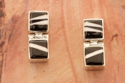 Calvin Begay Genuine Acoma Jet Sterling Silver Earrings